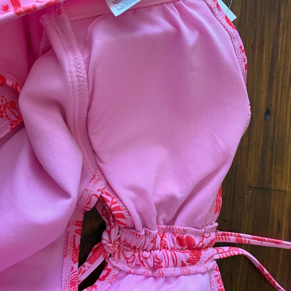 No Boundaries Pink Tropical Cheeky High Leg One Piece Swimsuit L 12-14 NWT